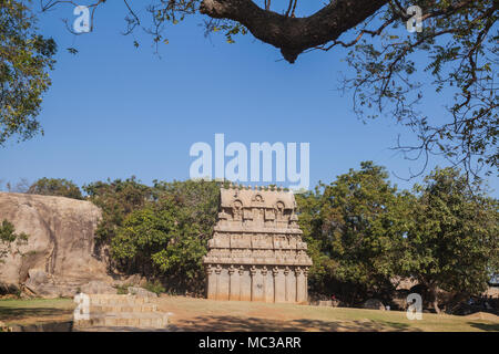 Asien, Indien, Tamil Nadu, Mamallapuram, Ganesha Ratha Stockfoto