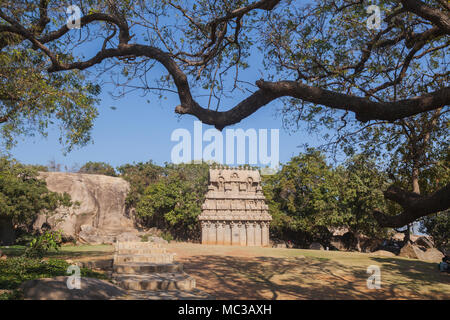 Asien, Indien, Tamil Nadu, Mamallapuram, Ganesha Ratha Stockfoto