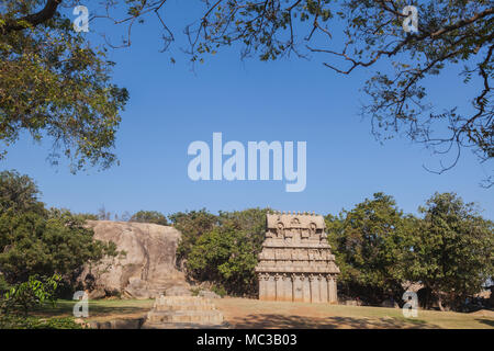 Asien, Indien, Tamil Nadu, Mamallapuram, Ganesha Ratha Stockfoto