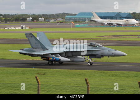 188790, McDonnell Douglas CF-188A Hornet von der Royal Canadian Air Force betrieben, vom internationalen Flughafen Prestwick, Ayrshire, Schottland. Stockfoto