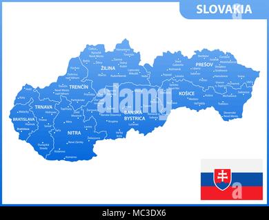 Die detaillierte Karte von der Slowakei mit Regionen oder Staaten und Städte, Hauptstädte. Verwaltungseinheit Stock Vektor