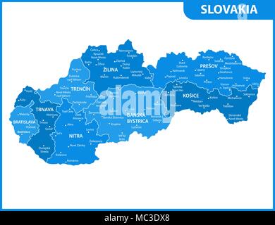 Die detaillierte Karte von der Slowakei mit Regionen oder Staaten und Städte, Hauptstädte. Verwaltungseinheit Stock Vektor