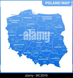 Die detaillierte Karte von Polen mit Regionen oder Staaten und Städte, Hauptstädte. Verwaltungseinheit Stock Vektor