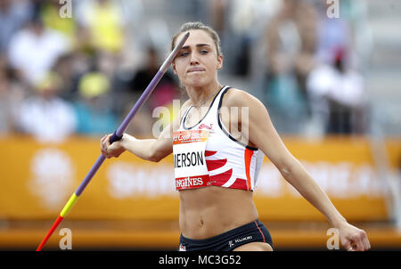 England's Niamh Emerson konkurriert in der Frauen Siebenkampf Javelin am Carrara Stadion bei Tag neun der Commonwealth Games 2018 in der Gold Coast, Australien werfen. PRESS ASSOCIATION Foto. Bild Datum: Freitag, 13. April 2018. Siehe PA Geschichte COMMONWEALTH Athletik. Foto: Martin Rickett/PA-Kabel. Einschränkungen: Nur für den redaktionellen Gebrauch bestimmt. Keine kommerzielle Nutzung. Kein Video-Emulation. Stockfoto