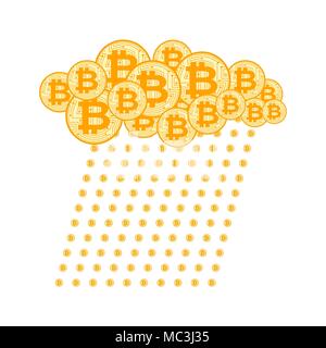 Regen Bitcoin. Cloud crypto Währung. Virtuelles Geld Stock Vektor