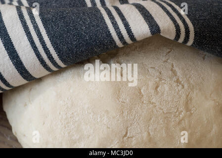 Hefe dought auf Holztisch mit Tuch abgedeckt Stockfoto