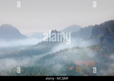 Blick vom Mount Gleitmannshorn über die Kleiner Zschand zum Mount Winterstein, Elbsandsteingebirge, Sächsische Schweiz NP, Sachsen, Deutschland Stockfoto