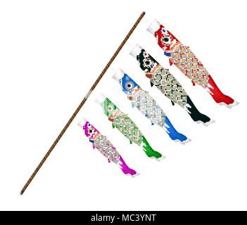 Japan Koi Fisch kite auf weißem Hintergrund Stock Vektor