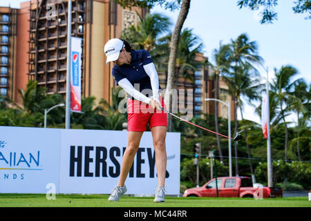 April 12, 2018 - Mo Martin schlägt ihren Abschlag auf dem 11 Loch in der zweiten Runde der Lotte Meisterschaft durch Hershey dargestellt an Ko Olina Golf Club in Kapolei, HI Stockfoto