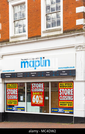 Bournemouth, Dorset, Großbritannien. 13. April 2018. Maplin store in Bournemouth wird schließen, eine von vielen in Großbritannien. Credit: Carolyn Jenkins/Alamy leben Nachrichten Stockfoto