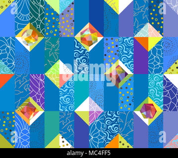 Geometrische abstrakte nahtlose Muster. Patchwork Motiv Hintergrund. Bunte Formen von Mosaik verzierung Stockfoto