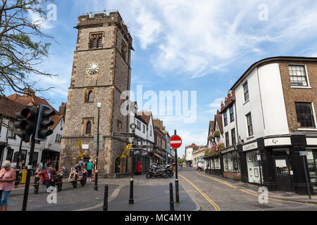 Clock Tower im Zentrum von St Albans, Hertfordshire. Stockfoto