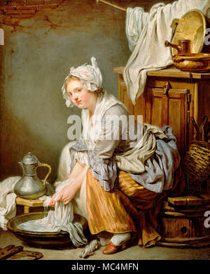 Jean-Baptiste Greuze, die Waschfrau (La Blanchisseuse) 1761 Öl auf Leinwand. Getty Center, Los Angeles, USA. Stockfoto