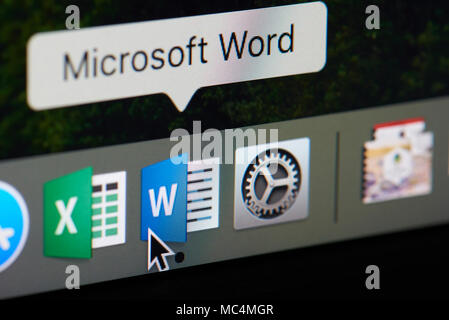 New York, USA - 12. April 2018: Microsoft Office Word Symbol Close-up auf Bildschirm Stockfoto