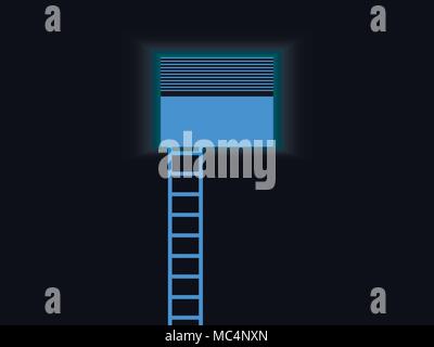 Die Leiter in das Fenster. Blaue Stiege. Licht aus einem offenen Fenster. Retro Design. Vector Illustration Stock Vektor