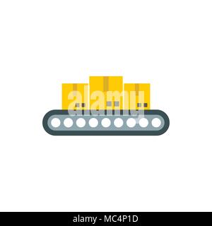Gurtförderer mit Last-Symbol, flachen Stil Stock Vektor