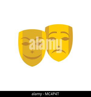 Gold Komödie und Tragödie Theater Masken Symbol Stock Vektor