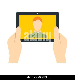 Mann, selfie mit Tablet-Symbol im flachen Stil Stock Vektor