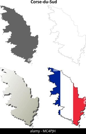Corse-du-Sud, Corsica Umriss Karte gesetzt Stock Vektor