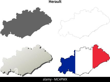Herault, Languedoc-Roussillon Umriss Karte gesetzt Stock Vektor