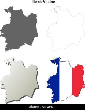 Ille-et-Vilaine, Bretagne Umriss Karte gesetzt Stock Vektor