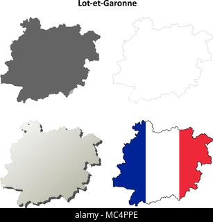 Lot-et-Garonne, Aquitaine Umriss Karte gesetzt Stock Vektor