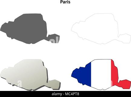 Paris, Ile de France Umriss Karte gesetzt Stock Vektor