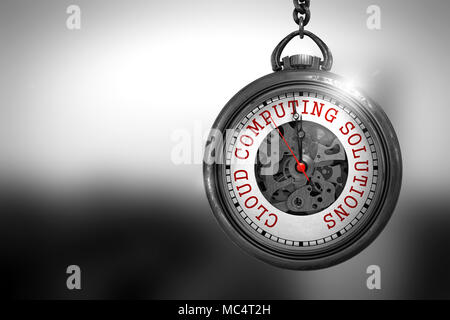Cloud Computing Lösungen auf Taschenuhr. 3D-Darstellung. Stockfoto