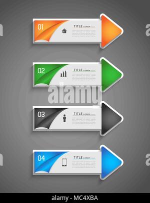 Infografik Farbige Richtungspfeile mit der Option Schritte und Symbole Stock Vektor