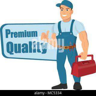 Happy cartoon Handwerker oder Bauarbeiter und Worte Premium Qualität. Stock Vektor