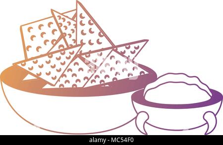 Tortillachips mit Guacamole dip auf weißem Hintergrund, farbenfrohen Design. Vector Illustration Stock Vektor