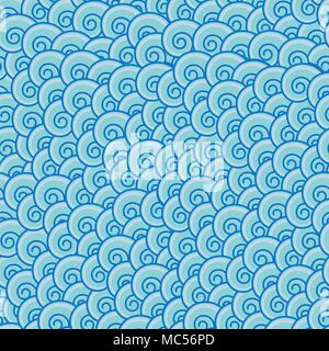 Nahtlose kacheln Vektor Textur muster, blaues Wasser symbolische Wellen Stock Vektor