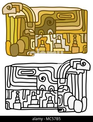 Maya tablet design Cartoon zeichnen, Schwarz und Farbe Versionen, Vector Illustration, über Weiß Stock Vektor