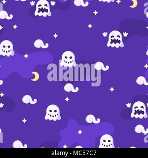 Nacht kleine Gespenster Halloween Cartoon, nahtlose Kacheln vektor Textur muster Stock Vektor