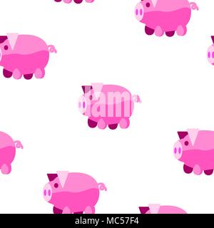 Pink Pig Muster, nahtlose Vektor Textur, quadratisch, weiß Stock Vektor