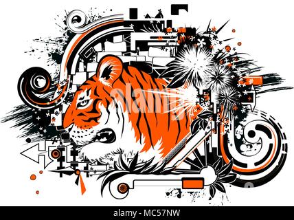 Tiger Kopf abstrakt Vektor Design, Farbe Abbildung, horizontal Stock Vektor