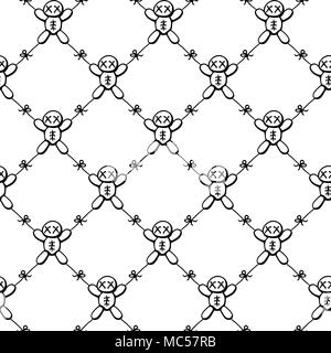 Voodoo Puppen zusammen gebunden Bewegung net, nahtlose Textur muster, Vector Illustration, Platz beschränkt, über Weiß Stock Vektor