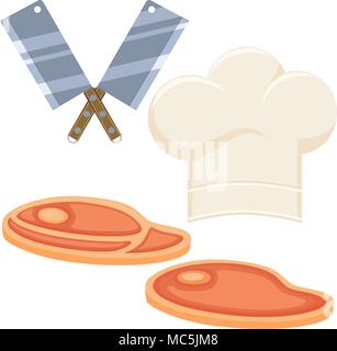 Bunte cartoon Steak kochen eingestellt Stock Vektor
