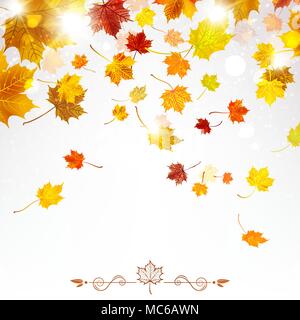 Herbst Ahorn Blätter fallen auf einem hellen Hintergrund Stock Vektor