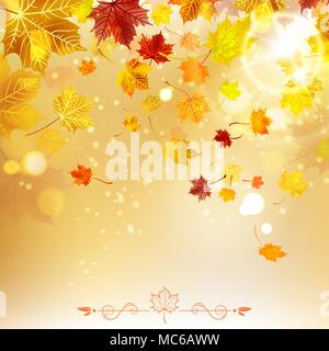 Sonnige Herbst Hintergrund mit Ahorn Blätter Stock Vektor