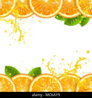 Banner mit frischen Orangen und Blätter Stock Vektor