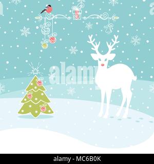 Weihnachten congratulatory Hintergrund mit Rotwild und dekorative Elemente Stock Vektor