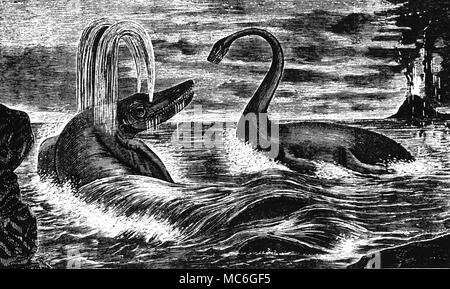 Monster prähistorische Meer - Monster - Holzstich aus der Edition 1887 von J.P. Boyd's Wunder des Himmels, der Erde und der Ozean. Stockfoto