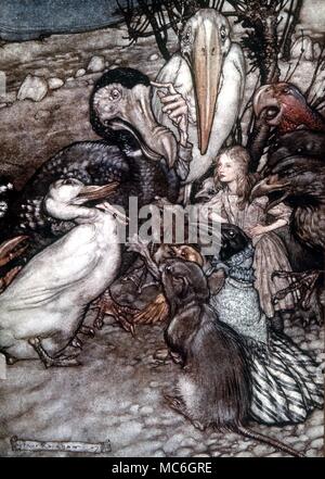 DODO Alice mit einige der Kreaturen von Arthur Rackham's Illustration für Lewis Carroll Alices Abenteuer im Wunderland, 1907 Stockfoto