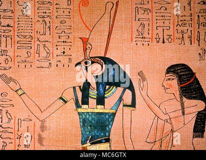 Ägyptische Mythologie - Heru-Netch - Atef. Der Gott - Heru-Netch - Atef führenden der Seele des Verstorbenen, Lady Anhai, zu den Pylonen der Unteren Welt. Von der Papyrus von Anhai, in der Budge Lithographien von "Das Buch der Toten" Stockfoto