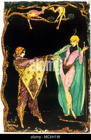 Magier - Faust und Gretchen, bedroht von monströsen Dämonen. Illustration von Harry Clarke (1890-1931) für die Ausgabe 1925 des "Faust" von Goethe. Stockfoto