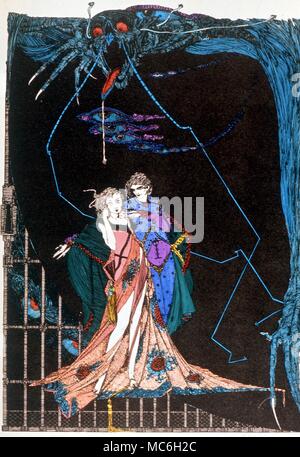 Magier - Faust und Gretchen, bedroht von monströsen Dämonen. Illustration von Harry Clarke (1890-1931) für die Ausgabe 1925 des "Faust" von Goethe. Stockfoto