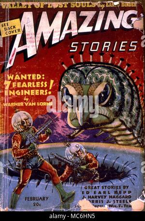 Monster. Abdeckung der erstaunlichen Geschichten, eine amerikanische Science-Fiction-Comic. Abbildung von Robert Fuqua. 1939 Stockfoto