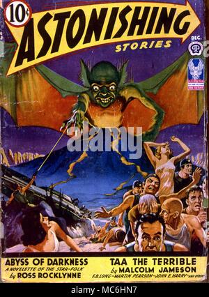 Monster. Abdeckung der erstaunliche Geschichten, eine US-amerikanische Science-Fiction-Comic. Illustration von Stephen Lawrence. 1942 Stockfoto