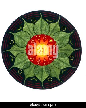 Chakren - ANAHATA oder Herz chakra. Das anahata oder Herz chakra, das Chakra der zwölf Buchstaben beginnend mit Ka, die Farbe von Vermillion. Kunstwerke von Meraylay Allwood Stockfoto
